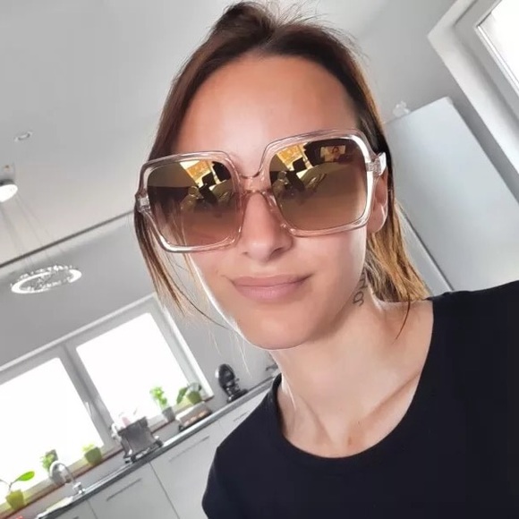 Sunglasses square light brown clear oversize summer women champagne luxury - Picture 2 of 5